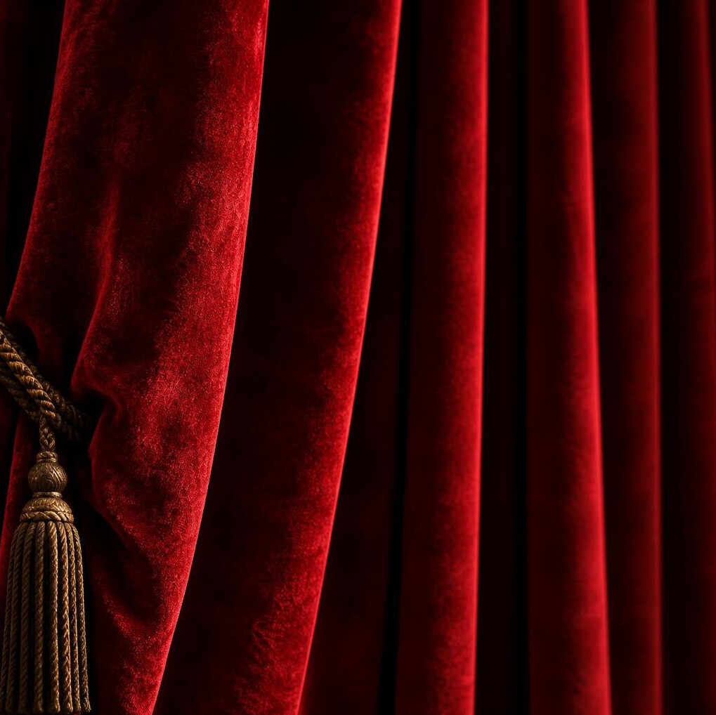 Detail of heavy red velvet theatre stage curtain