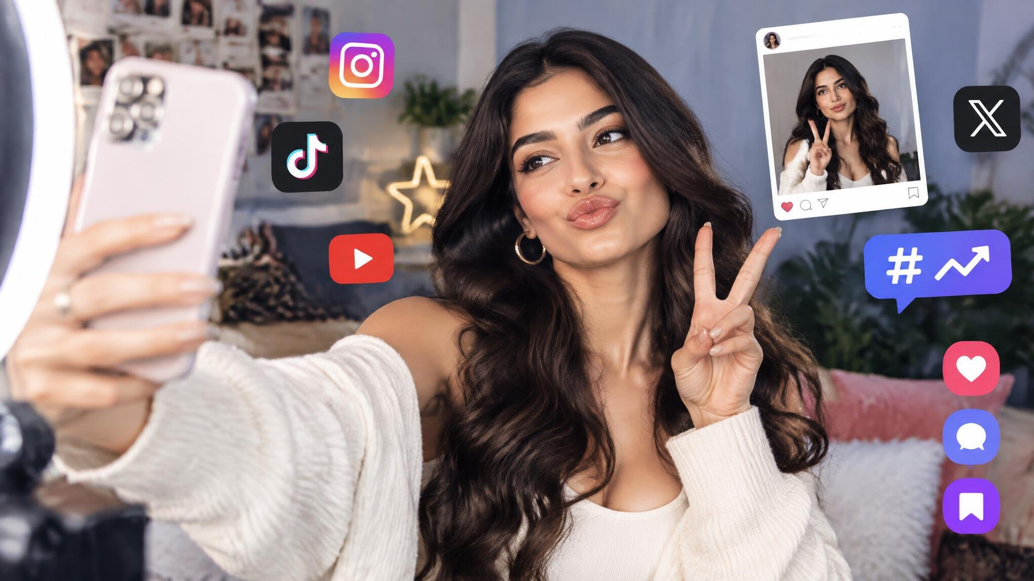 celebrity influencer on phone