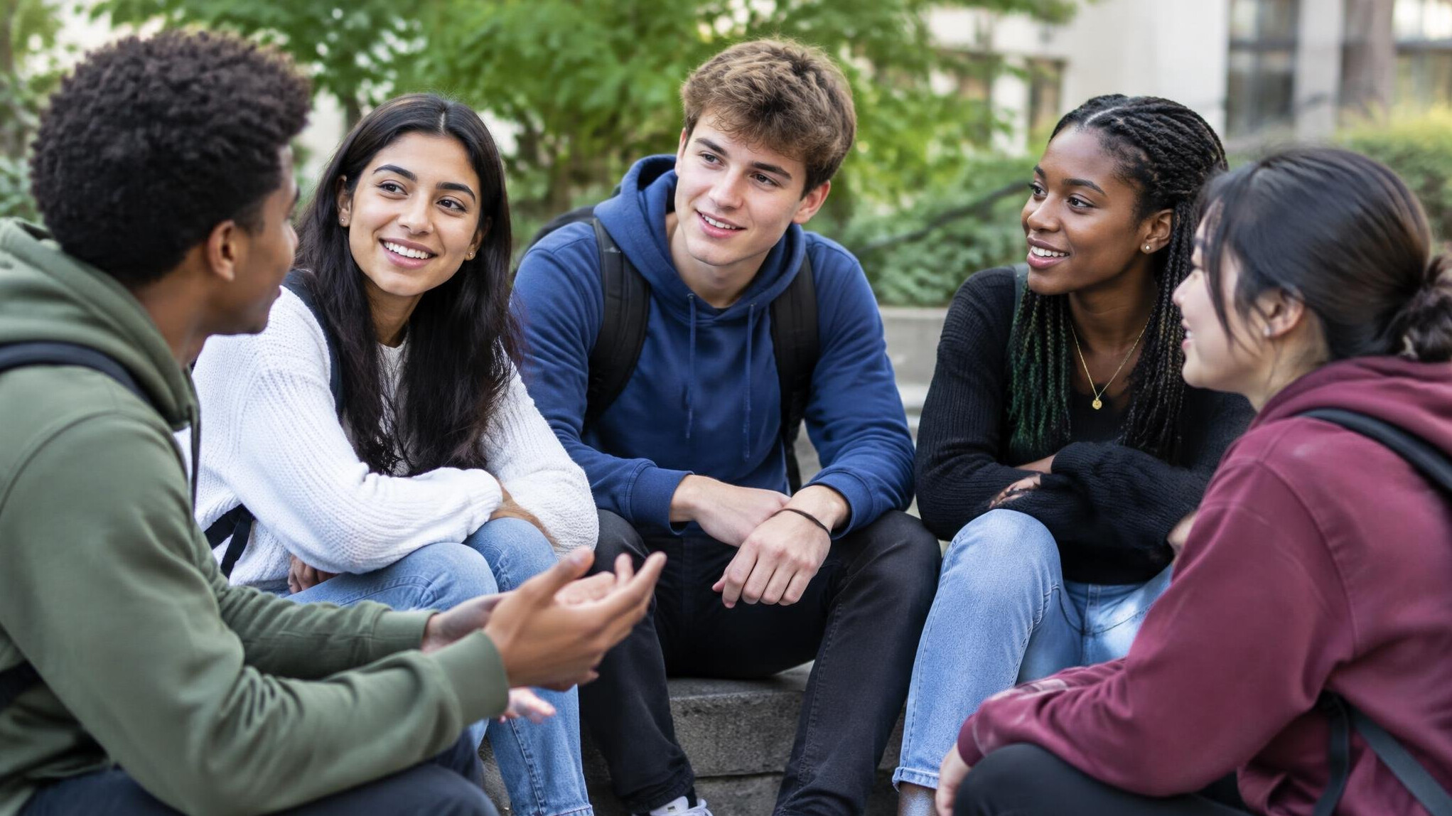 diverse young people talking