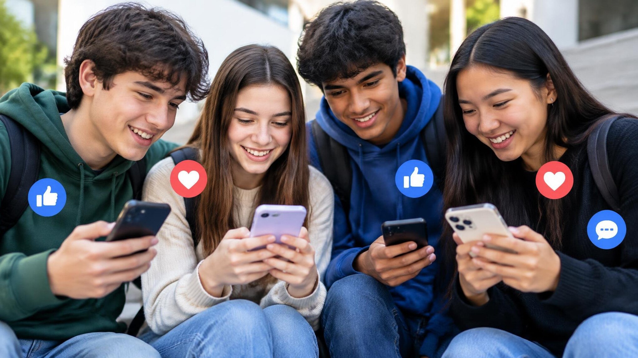 teenagers using smartphone